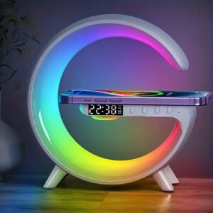 1pc Kouzone Wireless Speaker with Phone Charger, Dimmable Alarm Clock, Sunrise Simulation, Tabletop Mono Sound Machine with Night Light, USB Type-C, Button Control, 5. 2 Surround Sound, Rechargeable Lithium Polymer Battery, Ideal for Bedroom, Creative Gift for Teens and Adults